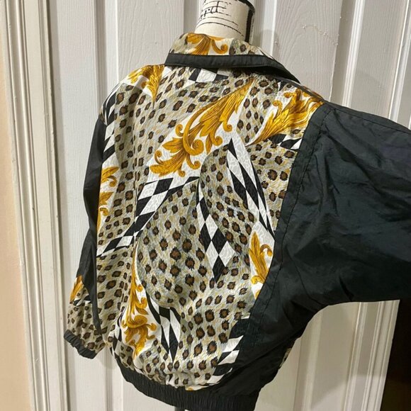 Y2K 90’s RETRO LEOPARD PRINT BOMBER JACKET WINDBREAKER with  PADDINGS Sz M DISCO - Picture 5 of 16